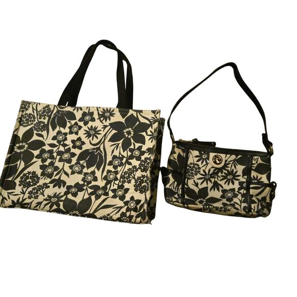 VTG Spartina 449 Duffle Bag & Makeup/Travel Bag Linen Leather Retired RARE - Picture 1 of 16